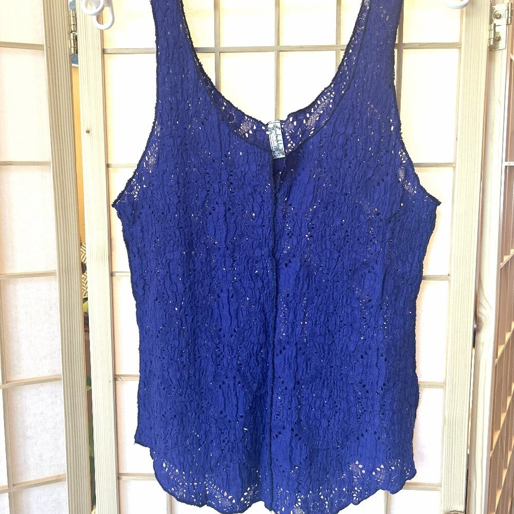 Intimately Free People Pucker Lace Notch Cami Tank M violet blue